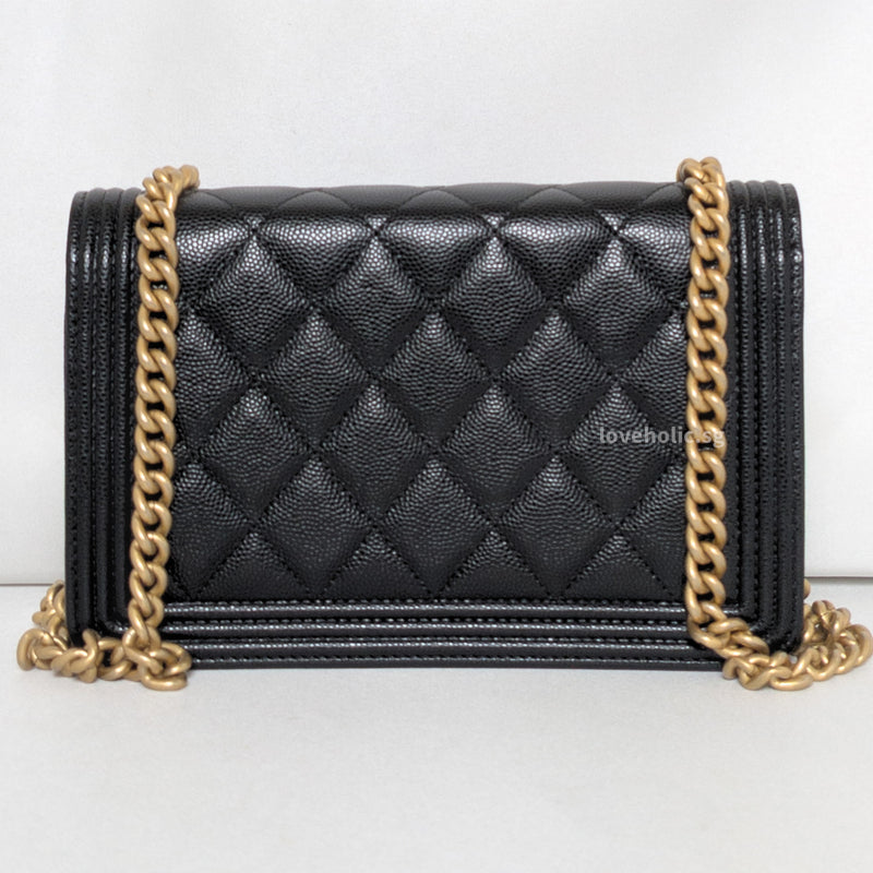 Chanel Boy Wallet On Chain Small | Black Caviar Brushed Gold Hardware