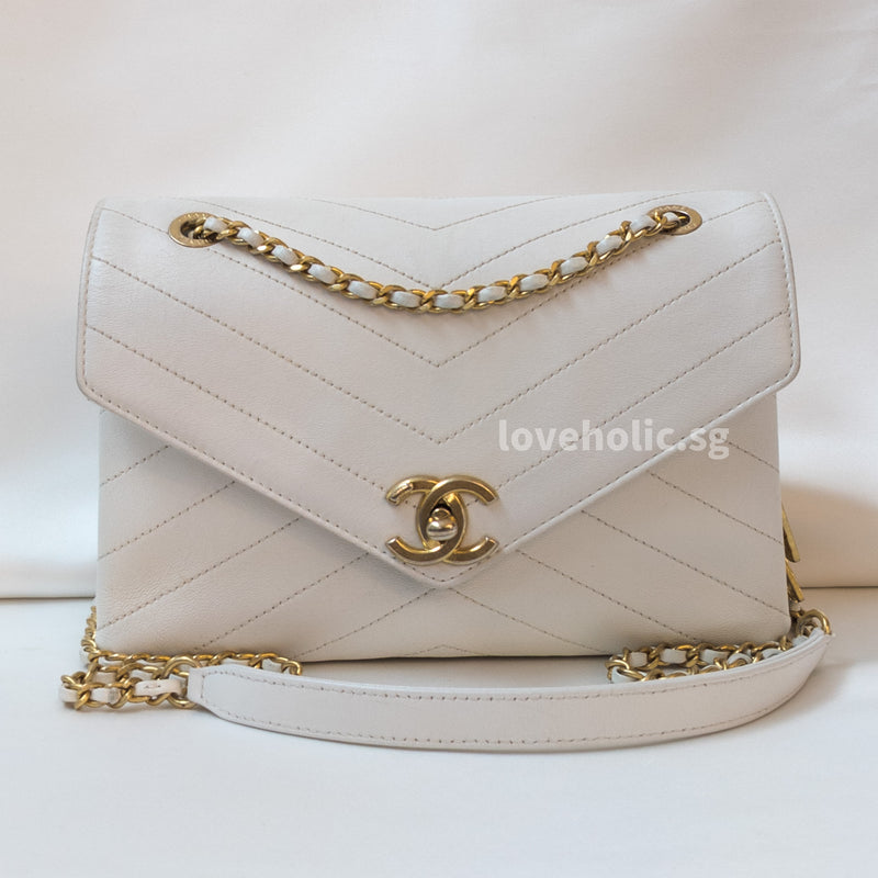 Chanel CC Chervon Envelop Bag Small  White Calfskin Gold Hardware –  loveholic