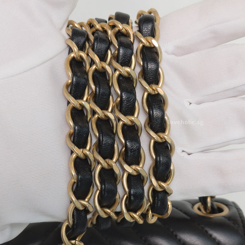 Chanel Classic Flap Chervon Mini Square | Black Lambskin Brushed Gold Hardware