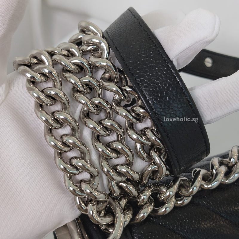 Chanel Boy Chervon Old Medium | Black Caviar Silver Hardware