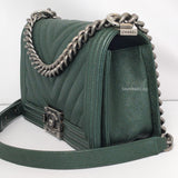 Chanel Boy Chervon Old Medium | Dark Green Caviar Ruthenium Hardware
