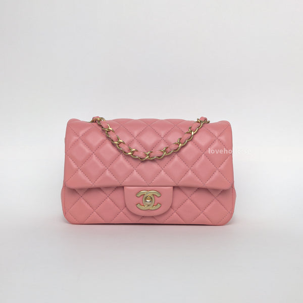 Chanel Classic Flap Mini Rectangle | Pink Lambskin Brushed Gold Hardware