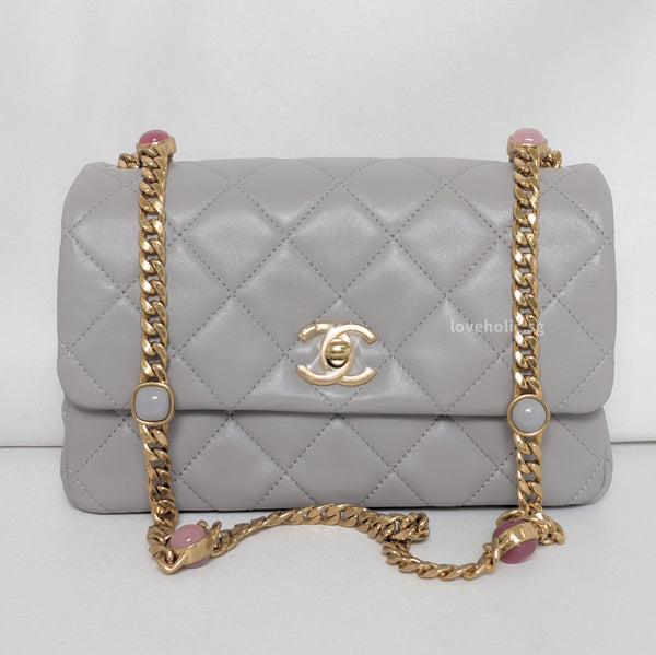Chanel Mini Flap Jewels on Chain | 22B Grey Lambskin Gold Hardware