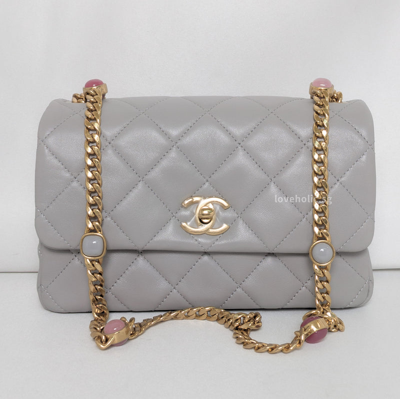 Chanel Mini Flap Jewels on Chain 22B Grey Lambskin Gold Hardware