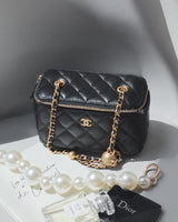 Chanel Pearl Crush Vanity Bag on Chain  | Black Lambskin Light Gold Hardware