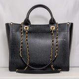 Chanel Deauville Shopping Tote Medium | Black Leather Brushed Gold Hardware