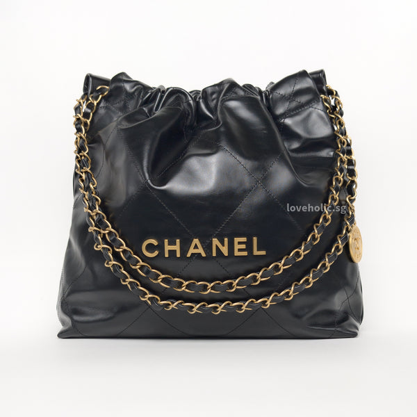 Chanel 22 Bag Small | Black Calfskin Gold Hardware