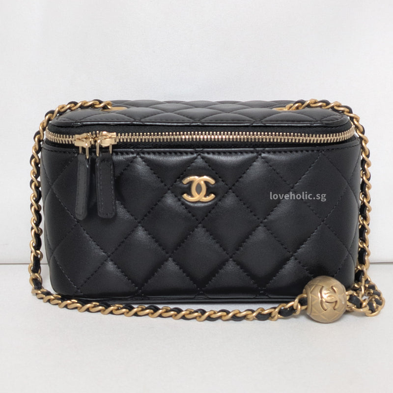 Chanel Pearl Crush Vanity Bag on Chain  | Black Lambskin Light Gold Hardware
