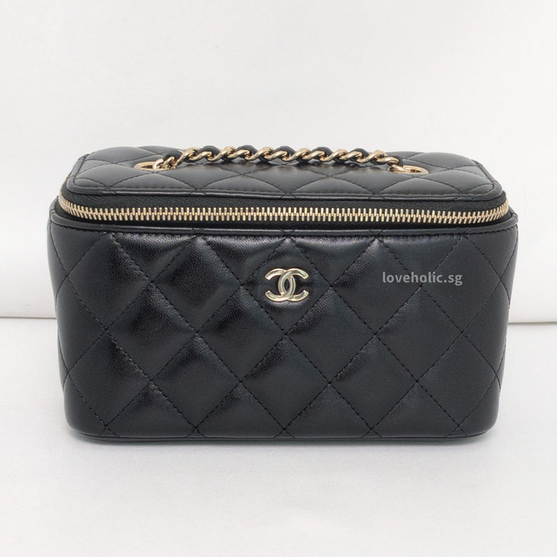Chanel Vanity Bag with Chain  | Black Lambskin Light Gold Hardware