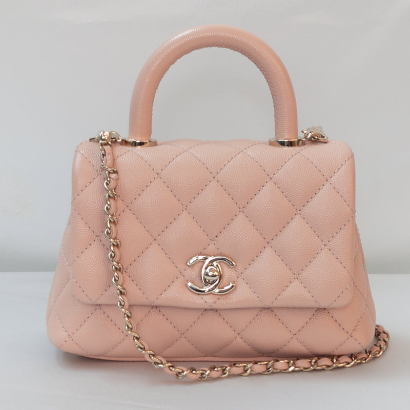 Chanel Pink Caviar Leather Small Coco Top Handle Bag  STYLISHTOP