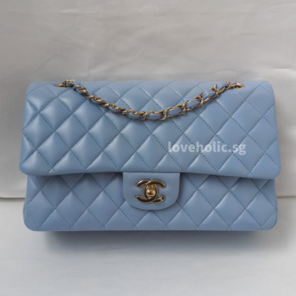 Chanel Classic Flap Medium | 21C Sky Blue Lambskin Light Gold Hardware