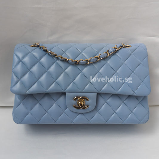 Chanel Classic Flap Medium | 21C Sky Blue Lambskin Light Gold Hardware