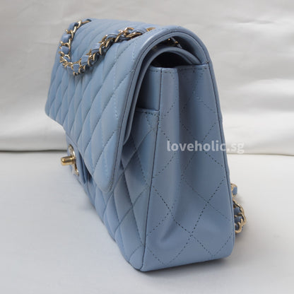 Chanel Classic Flap Medium | 21C Sky Blue Lambskin Light Gold Hardware