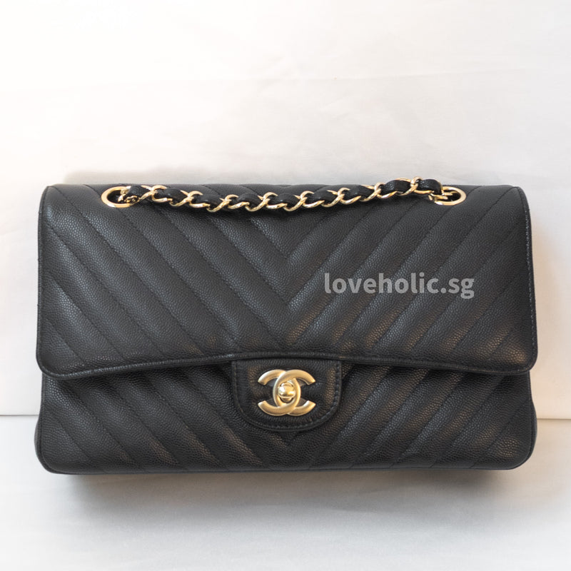 Chanel Classic Flap Chervon Medium | Black Caviar Gold Hardware