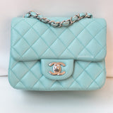 Chanel Classic Flap Mini Square | 19S Tiffany Blue Lambskin Silver Hardware