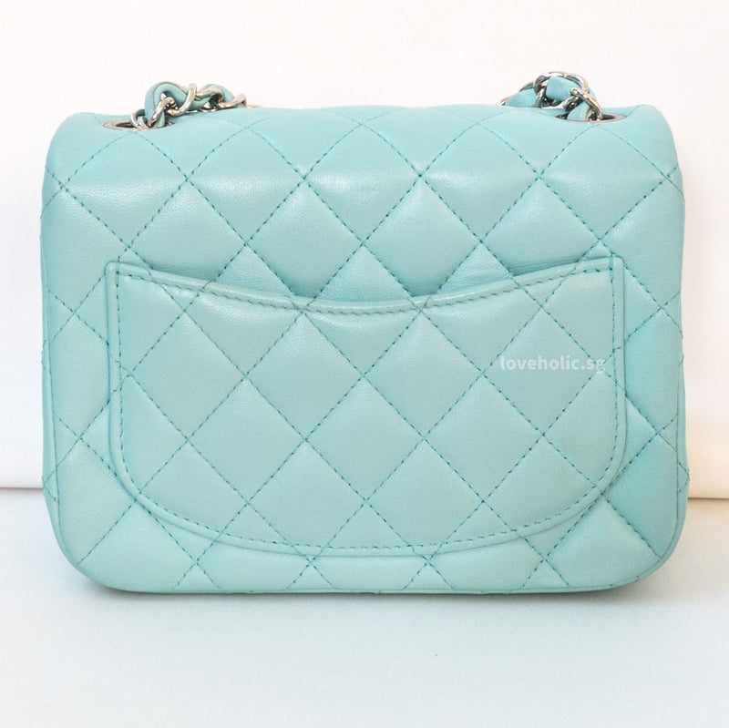 Chanel Classic Flap Mini Square | 19S Tiffany Blue Lambskin Silver Hardware