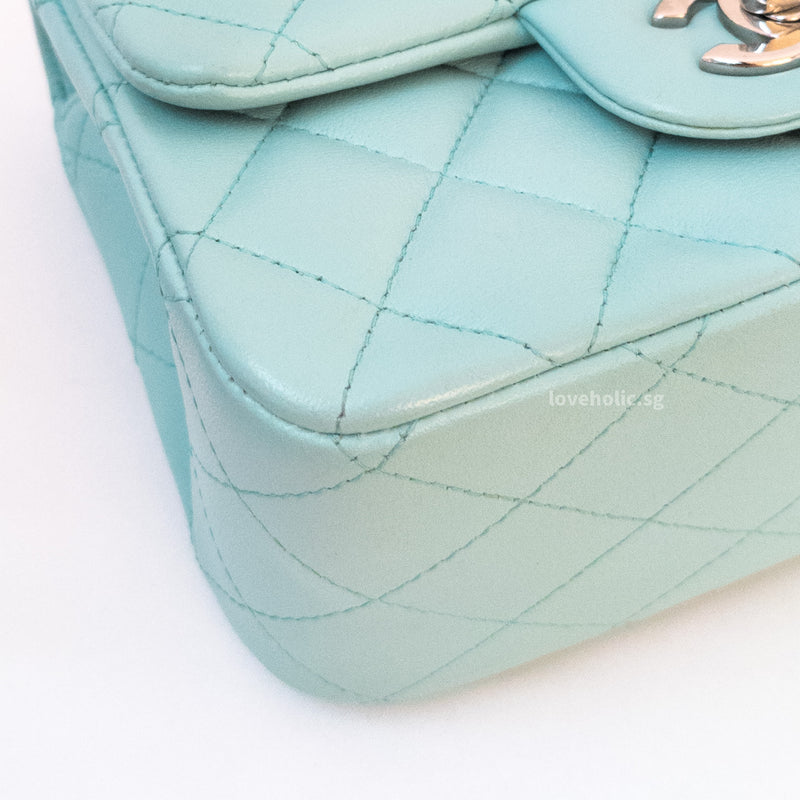 Chanel Classic Flap Mini Square | 19S Tiffany Blue Lambskin Silver Hardware