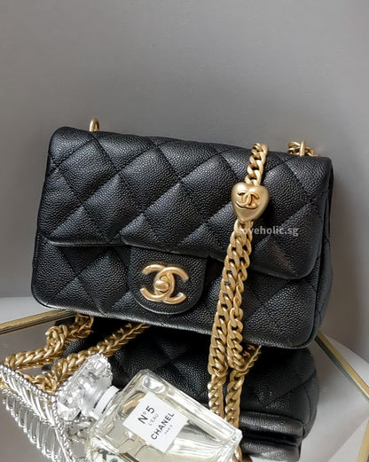 CHANEL 23P MINI FLAP BAG | BLACK CAVIAR BRUSHED GOLD HARDWARE