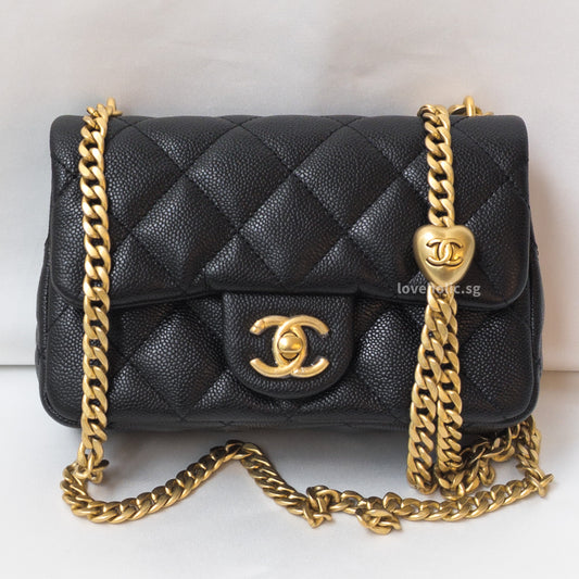 CHANEL 23P MINI FLAP BAG | BLACK CAVIAR BRUSHED GOLD HARDWARE