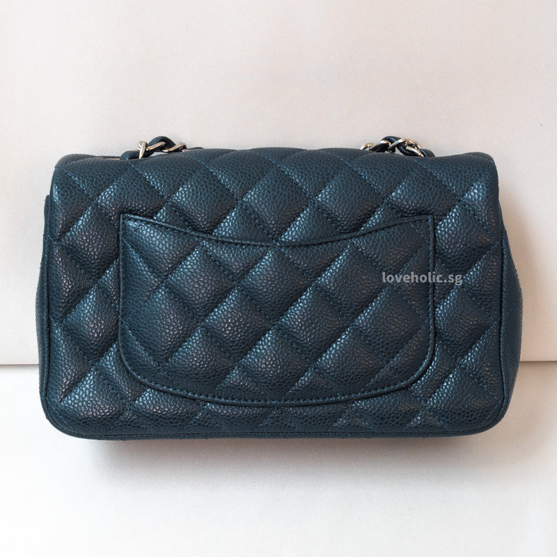 Chanel Classic Flap Mini Rectangle | 15C Pearly Blue Caviar Silver Hardware