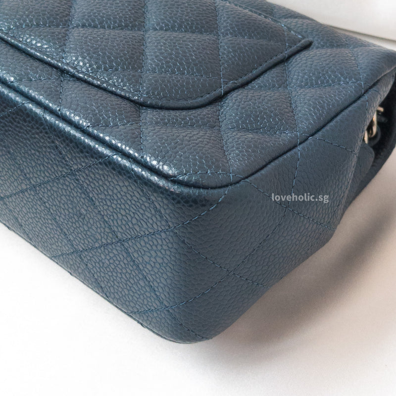 Chanel Classic Flap Mini Rectangle | 15C Pearly Blue Caviar Silver Hardware