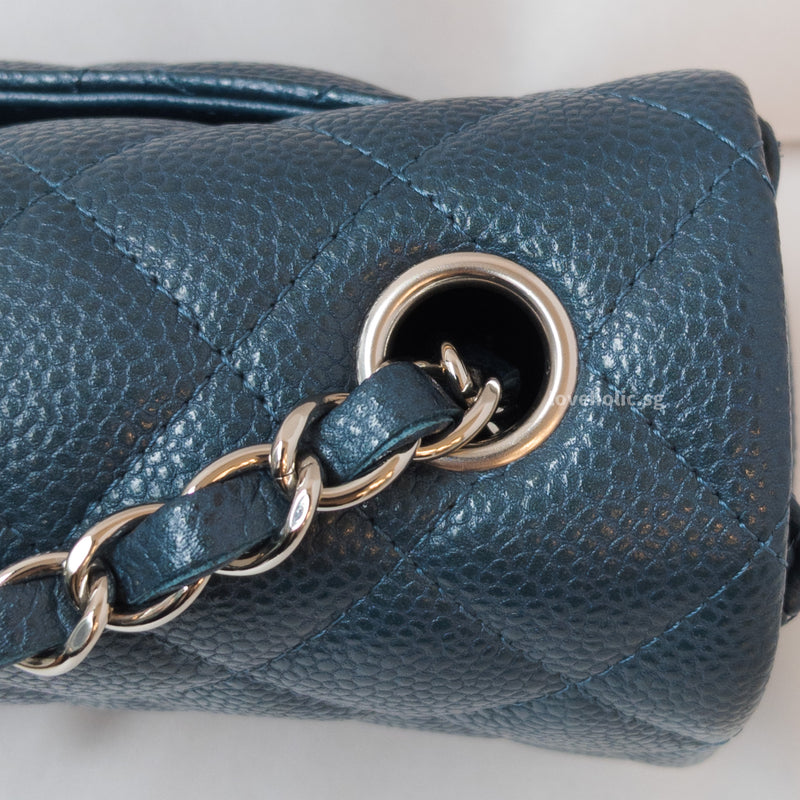 Chanel Classic Flap Mini Rectangle | 15C Pearly Blue Caviar Silver Hardware