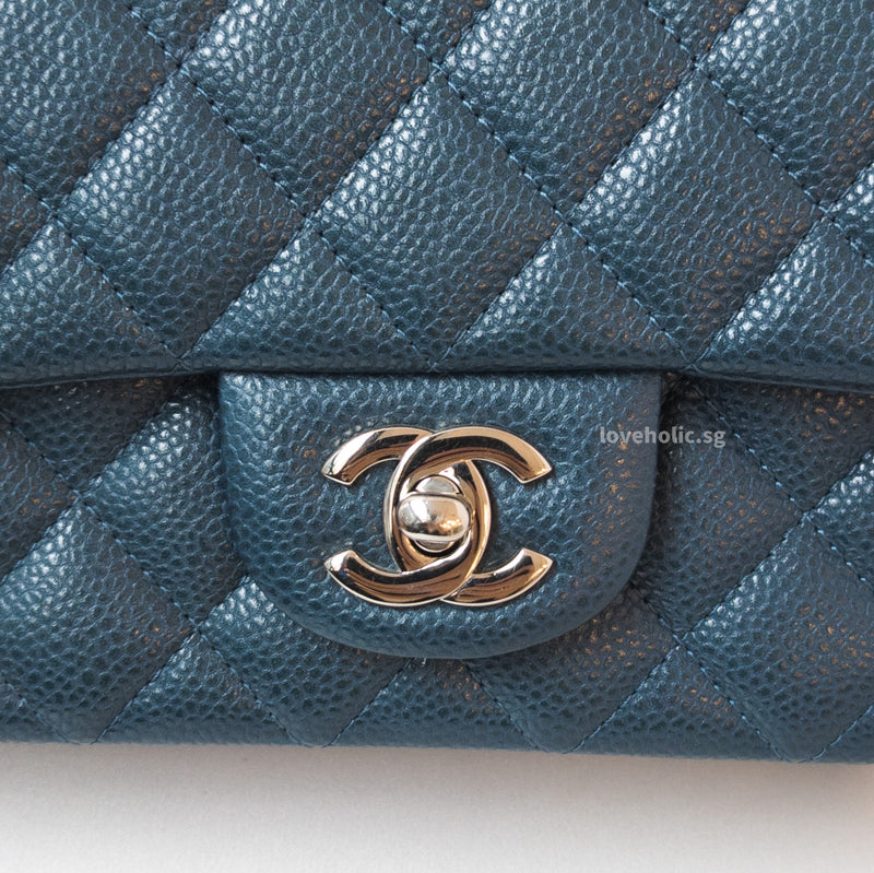 Chanel Classic Flap Mini Rectangle | 15C Pearly Blue Caviar Silver Hardware