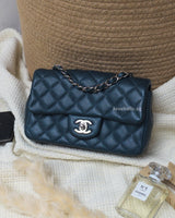 Chanel Classic Flap Mini Rectangle | 15C Pearly Blue Caviar Silver Hardware