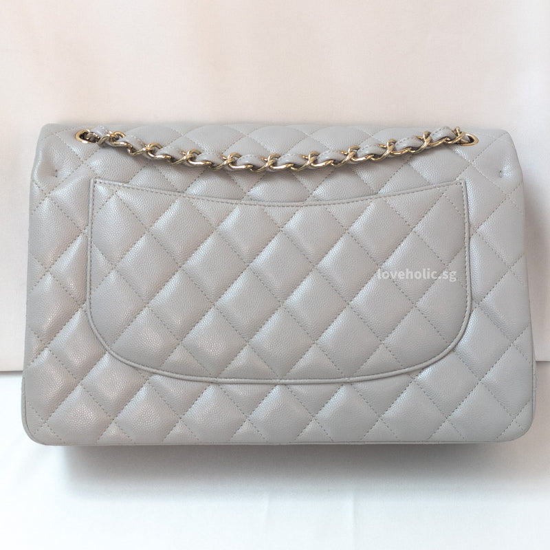 Chanel Classic Flap Jumbo | 21A Light Grey Caviar Gold Hardware