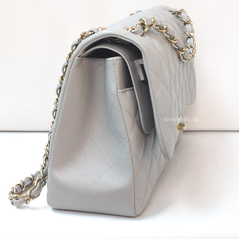 Chanel Classic Flap Jumbo | 21A Light Grey Caviar Gold Hardware