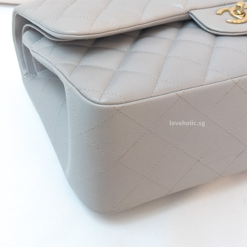 Chanel Classic Flap Jumbo | 21A Light Grey Caviar Gold Hardware