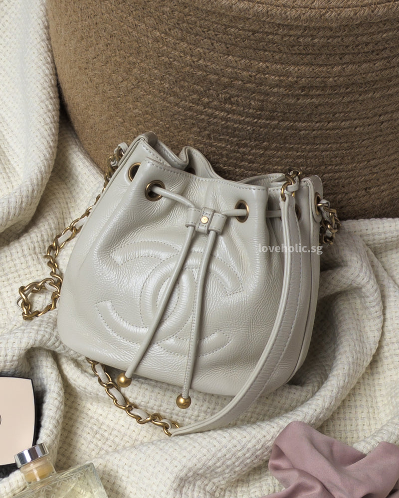 Chanel Drawstring Bag  | White Aged Calfskin Gold Hardware