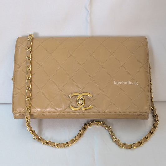 Vintage Flap Bag Beige Lambskin Gold Hardware
