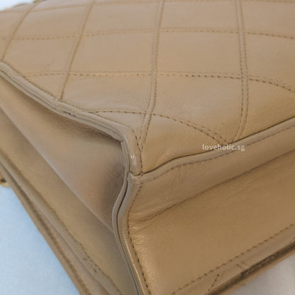 Vintage Flap Bag Beige Lambskin Gold Hardware