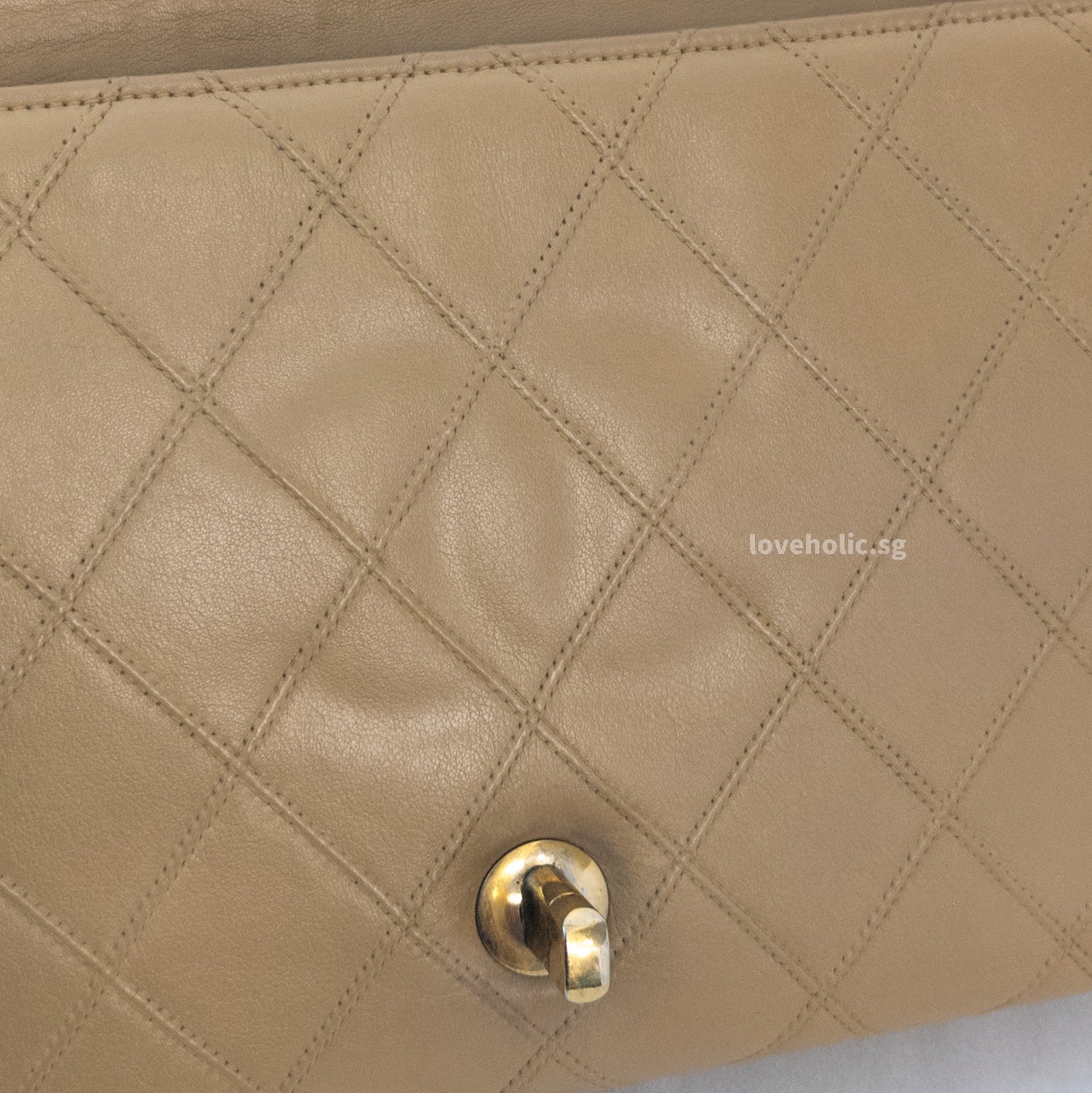 Vintage Flap Bag Beige Lambskin Gold Hardware