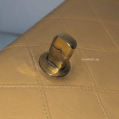 Vintage Flap Bag Beige Lambskin Gold Hardware