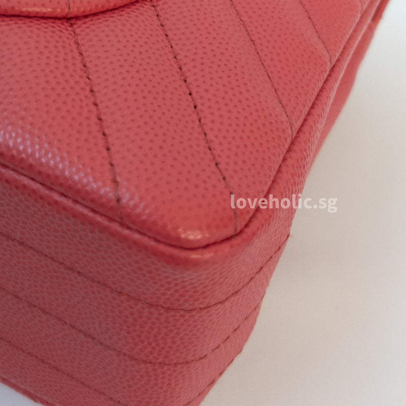 Chanel Classic Flap Chervon Small | 18C Raspberry red Caviar Silver Hardware
