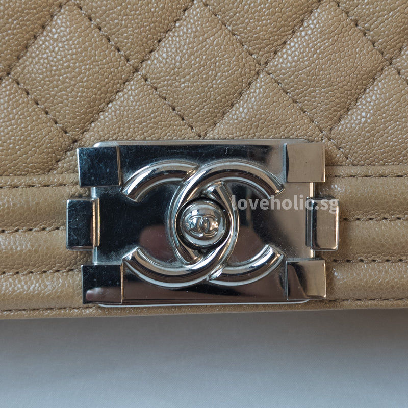 Chanel Boy Old Medium | Beige Caviar Silver Hardware
