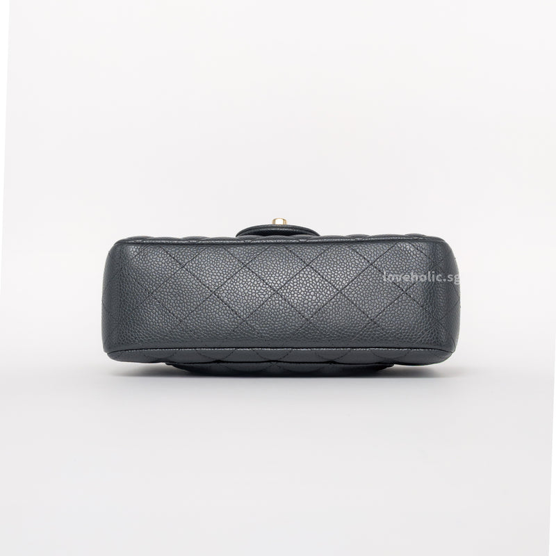 Chanel Classic Flap Mini Rectangle | 18S Charcoal / Dark Grey Caviar Gold Hardware