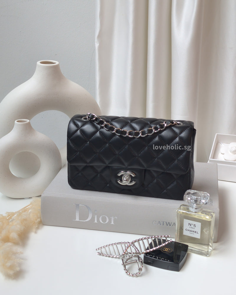 Chanel Classic Flap Mini Rectangle | Black Lambskin Silver Hardware