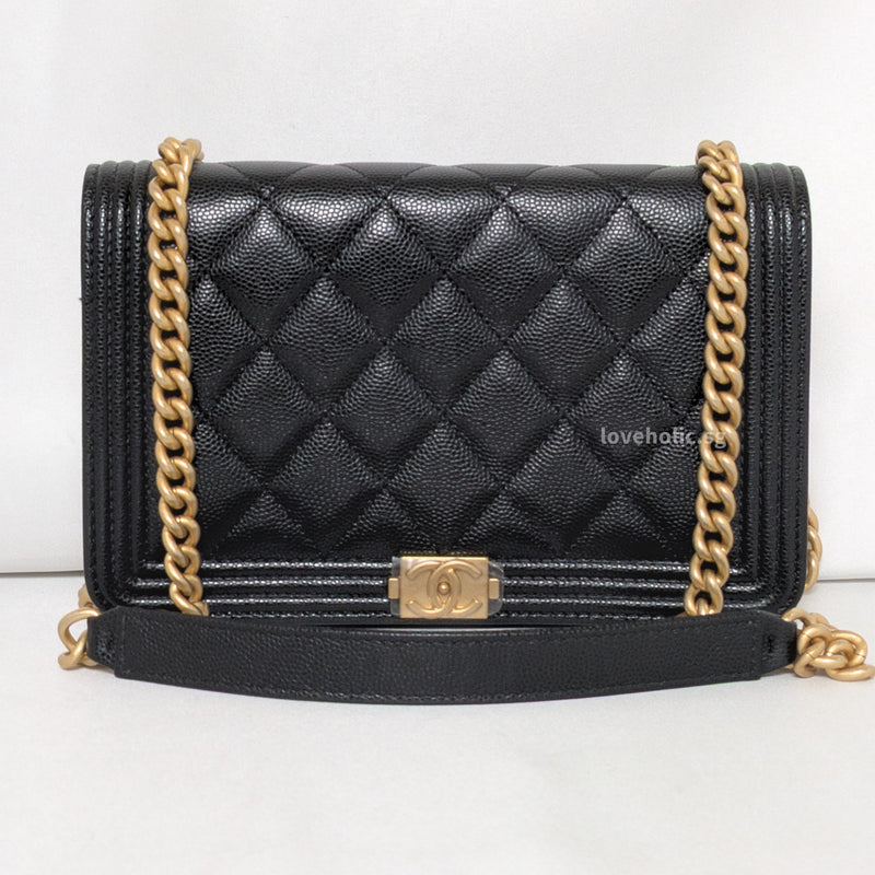 Chanel Boy Wallet On Chain Small | Black Caviar Brushed Gold Hardware ...