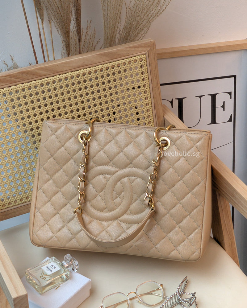 Chanel Grand Shopping Tote  | Beige Claire Caviar Gold Hardware