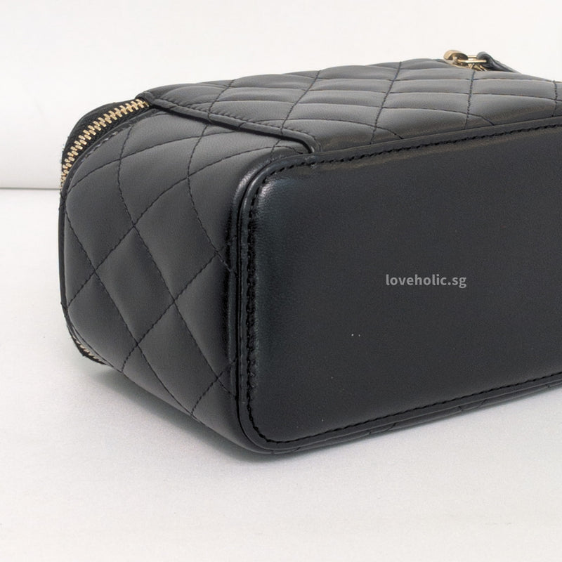 Chanel Vanity Bag with Chain  | Black Lambskin Light Gold Hardware