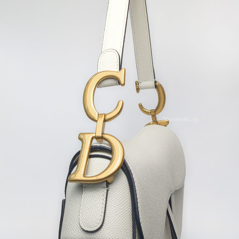Dior Saddle Medium with long thin strap | Latte Grained Calfskin Gold Hardware
