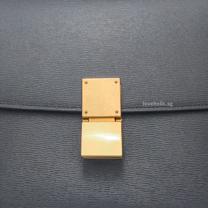 Celine Box Medium | Grey Calfskin Liege Gold Hardware