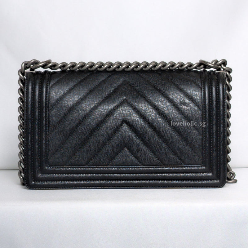 Chanel Boy Medium | Black Caviar Ruthenium Hardware