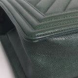 Chanel Boy Chervon Old Medium | Dark Green Caviar Ruthenium Hardware