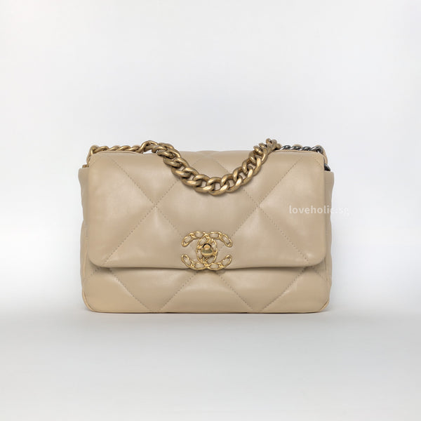 Chanel Chanel 19 Small | Beige Lambskin Brushed Gold Hardware