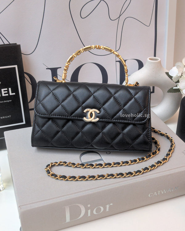Chanel Seasonal Top Handle Flap Bag Small | Black Calfskin Gold Hardware