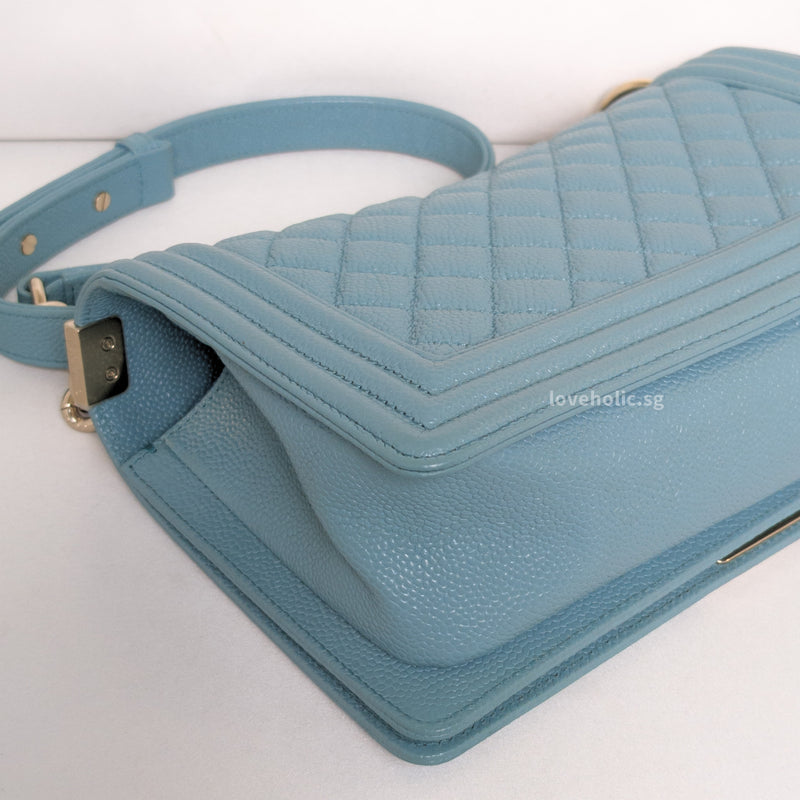 Chanel Boy Old Medium | 19C Tiffany Blue Caviar Gold Hardware